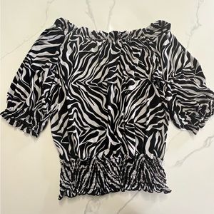 Jon Den zebra print 3/4 sleeve off shoulder top